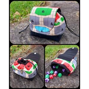 Drawstring Dice Bag with Magnetic Flap DM Dungeon Master Screen Black Vinyl